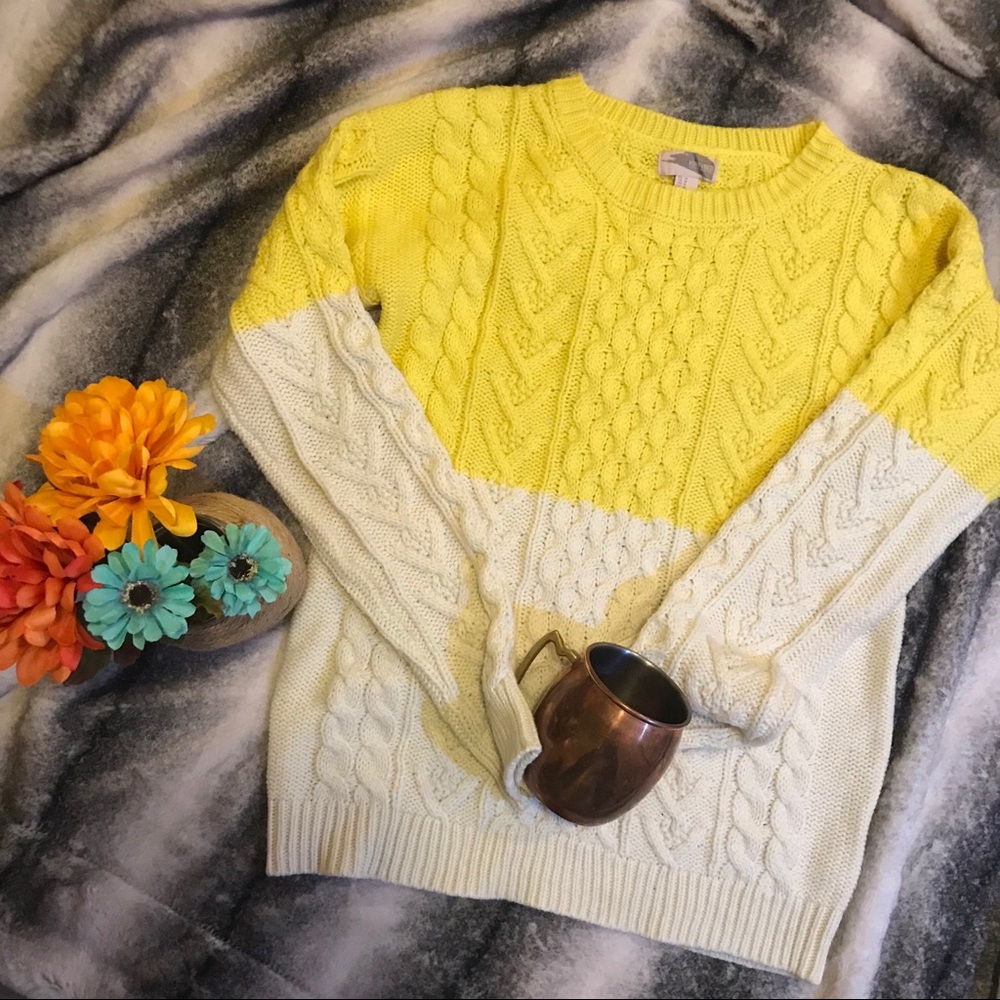 Block yellow and off white sweater
